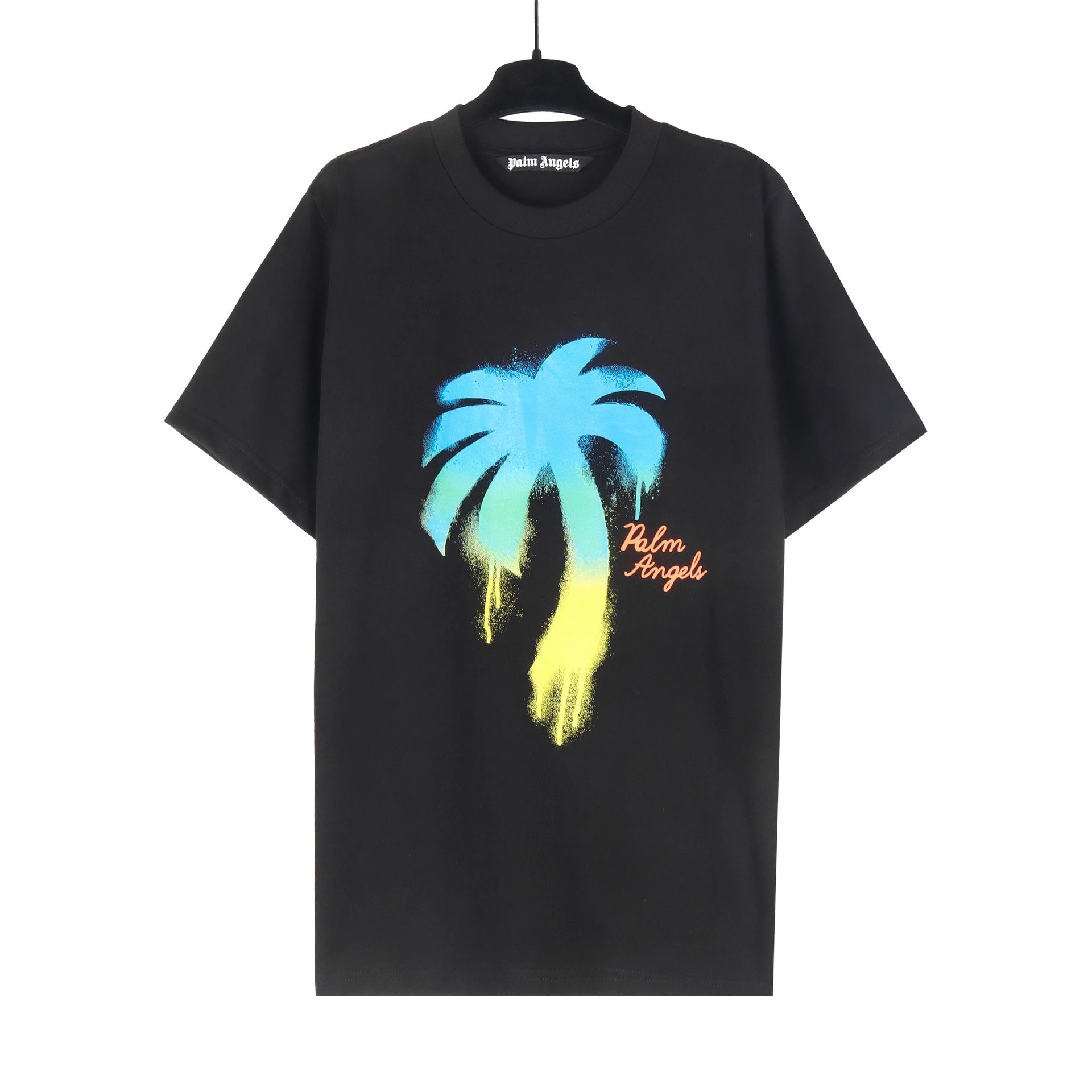 Palm Angels Spray Palm Gradient Tee Black Blue Yellow