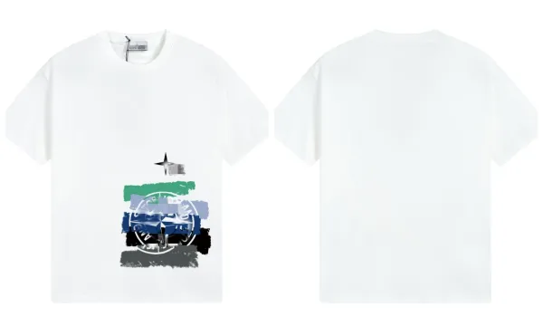 Stone Island Brushstroke Compass Print White T-Shirt Tops.t Shirts - 1