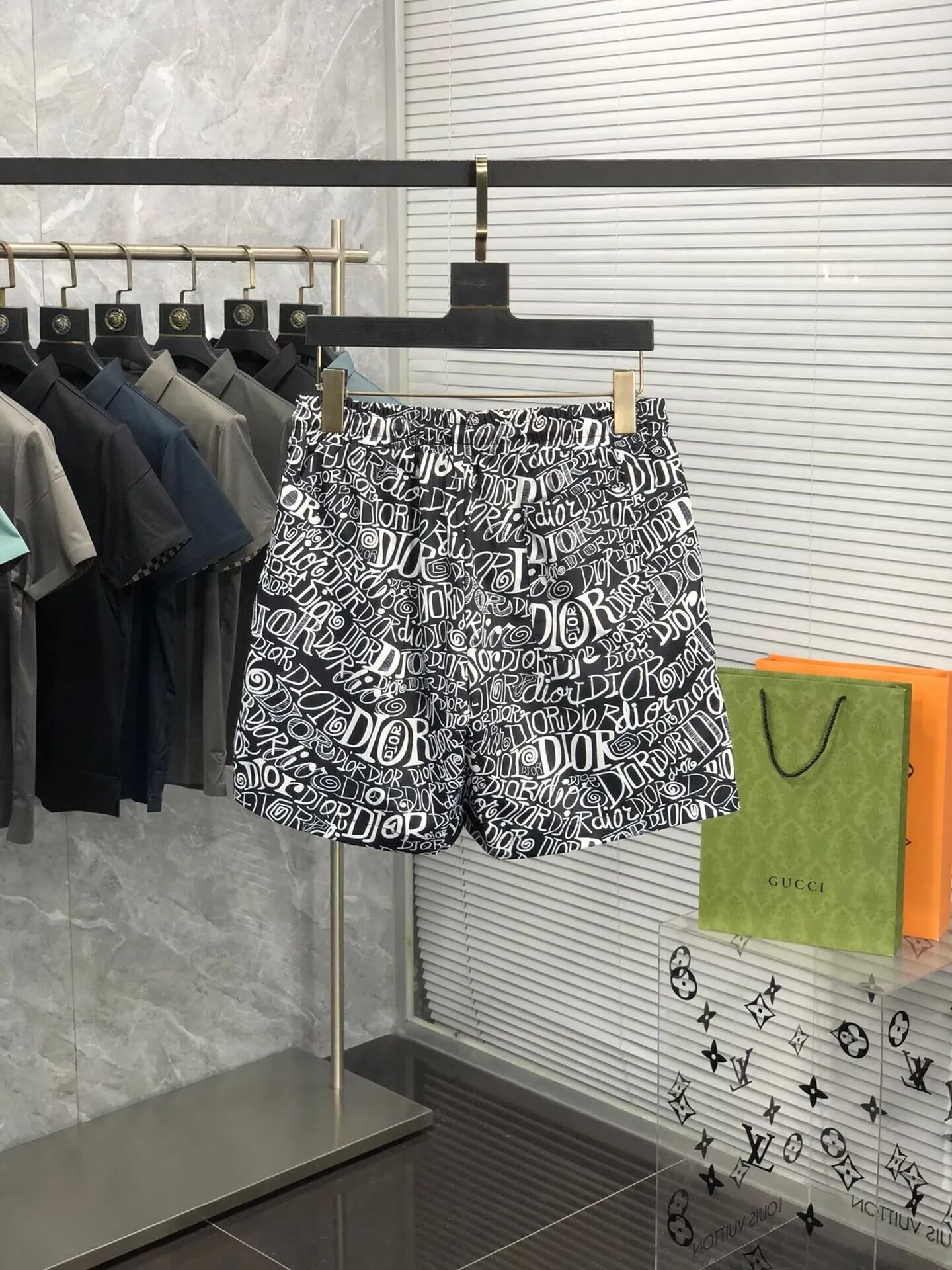 Dior Oblique Monogram Print Navy Blue Shorts - 14