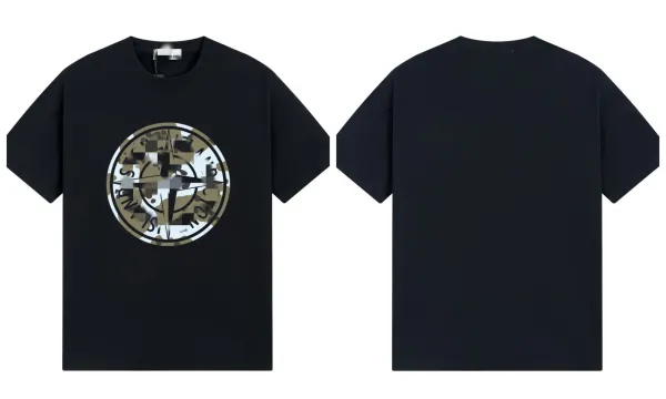 Stone Island Compass Logo Camo Print Black T-Shirt - 1