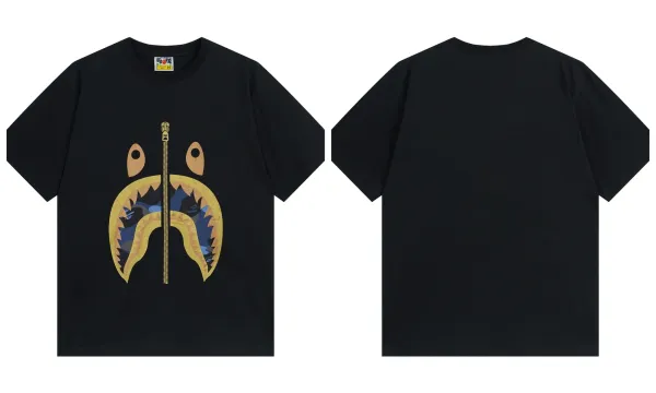 A Bathing Ape Shark Zipper Graphic Black T-Shirt - 1