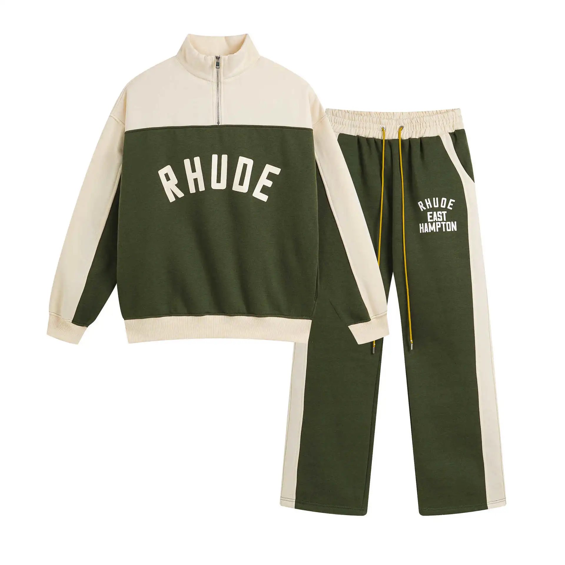 Rhude Half-Zip Colorblock Track Set Navy and Beige Tracksuit - 4