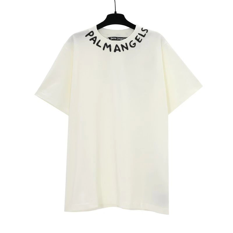 Palm Angels Neck Logo Print Tee Off White