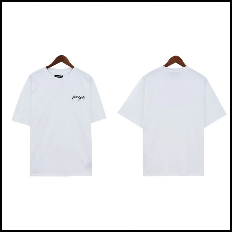 Purple Brand Script Embroidered Tee White Navy