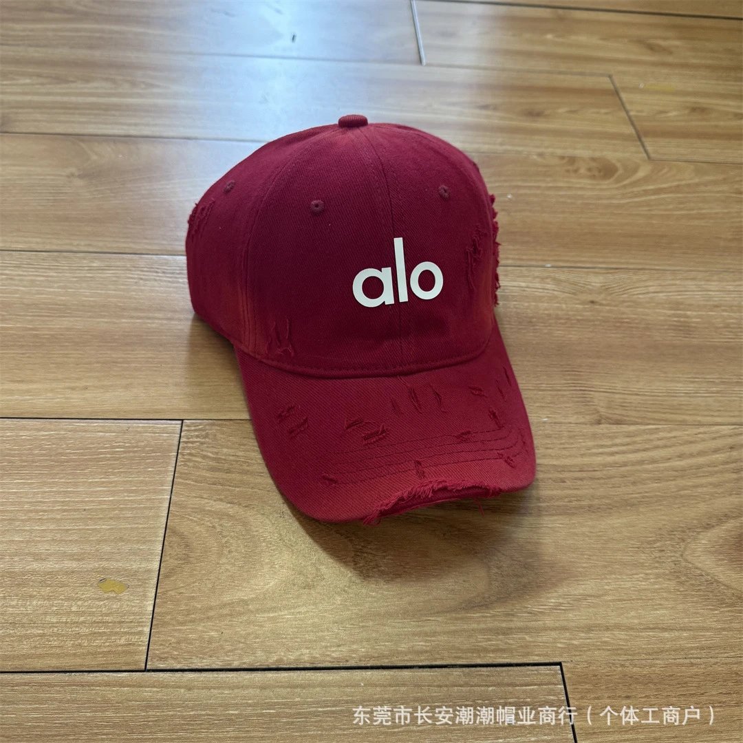 Alo Hats Distressed Logo Baseball Cap — Red
