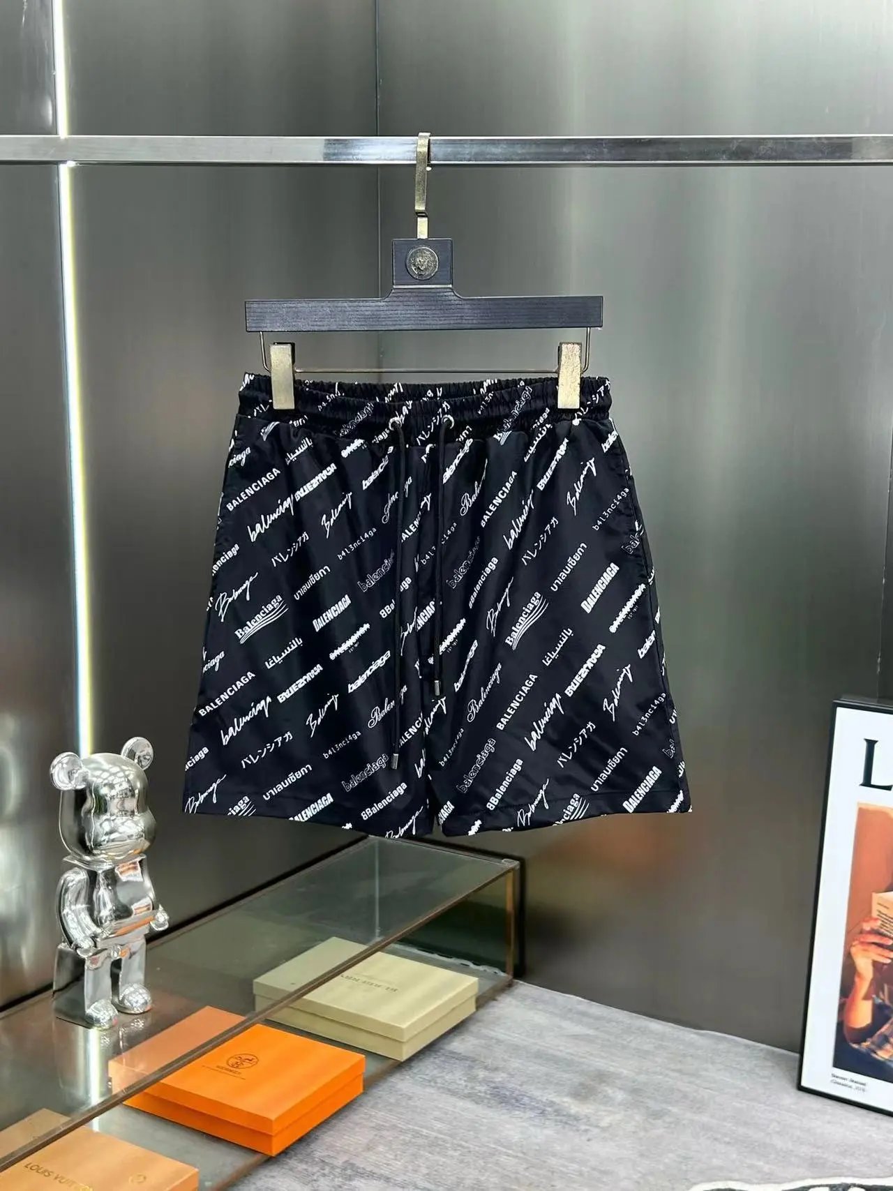 Balenciaga All-Over Logo Print Shorts Black - 13