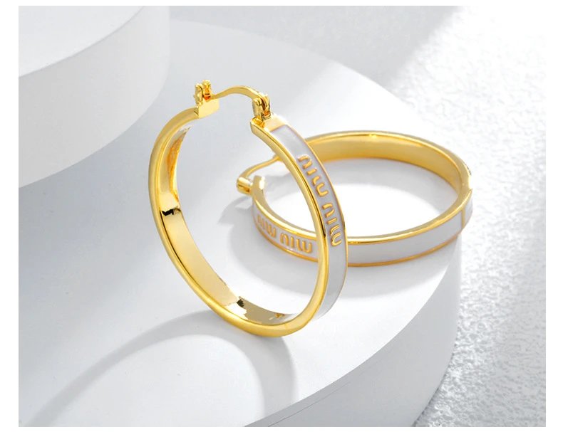 Miu Miu Enamel Hoop Earrings Burgundy Gold Jewelry - 9