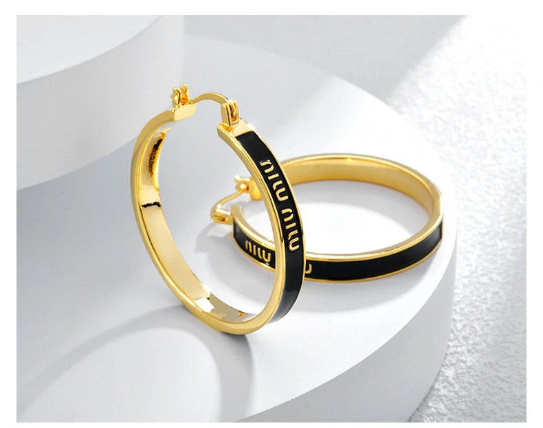 Miu Miu Enamel Hoop Earrings Burgundy Gold Jewelry - 5
