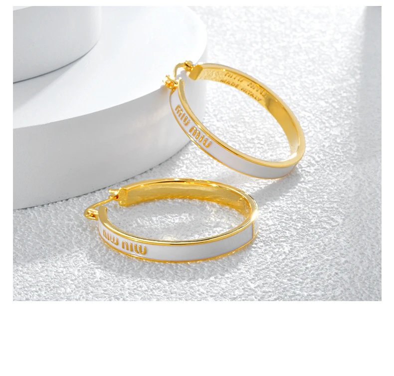 Miu Miu Enamel Hoop Earrings Burgundy Gold Jewelry - 10