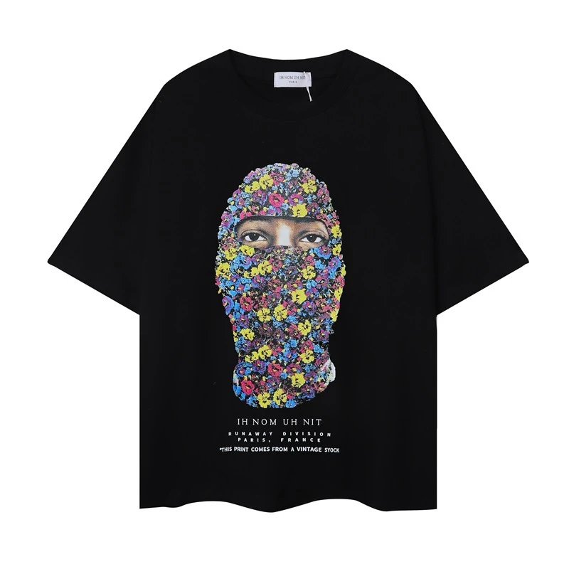 Ih Nom Uh Nit Runaway Division Multicolor Floral Mask Graphic Tee Black