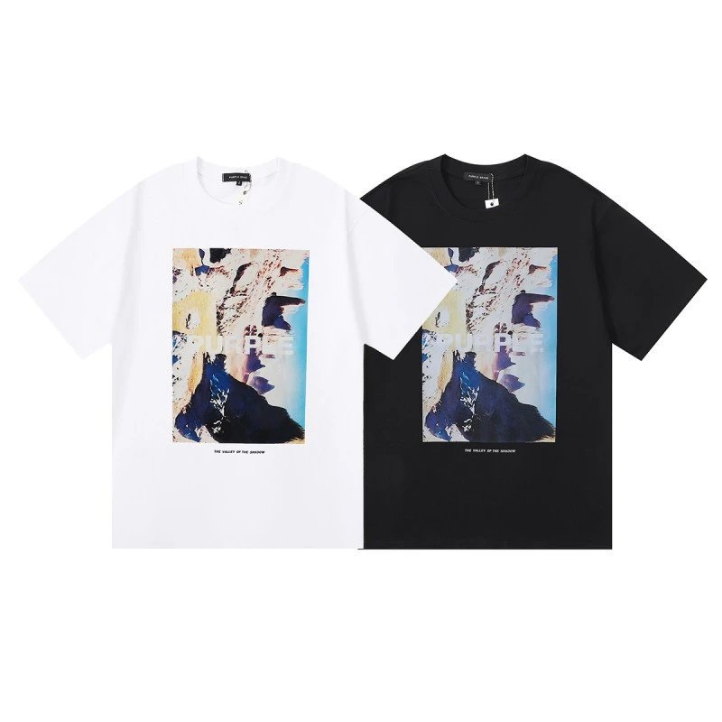 Purple Rain Palm Tree Print White T-Shirt - 13