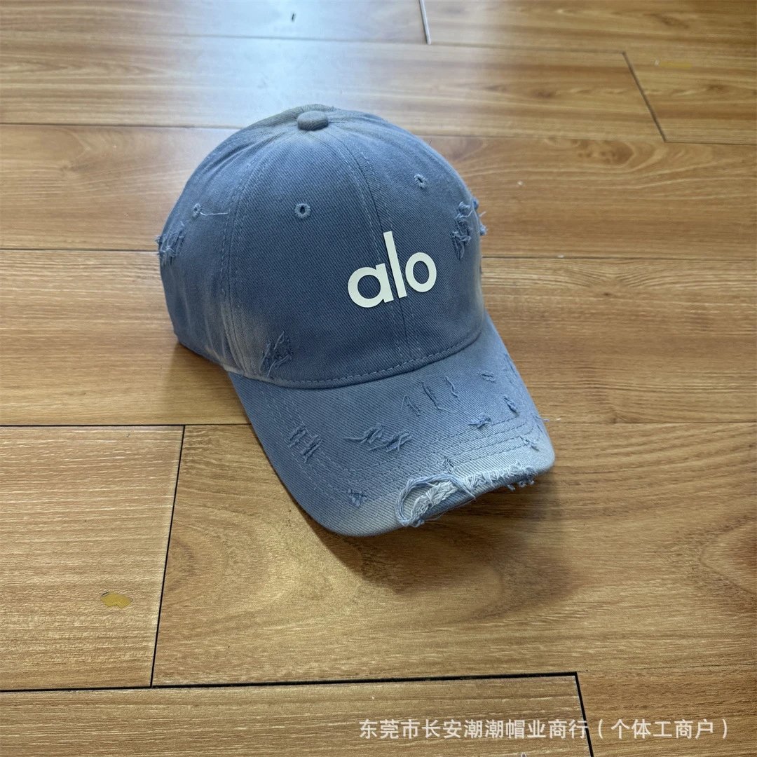 Alo Hats Distressed Logo Baseball Cap — Blue