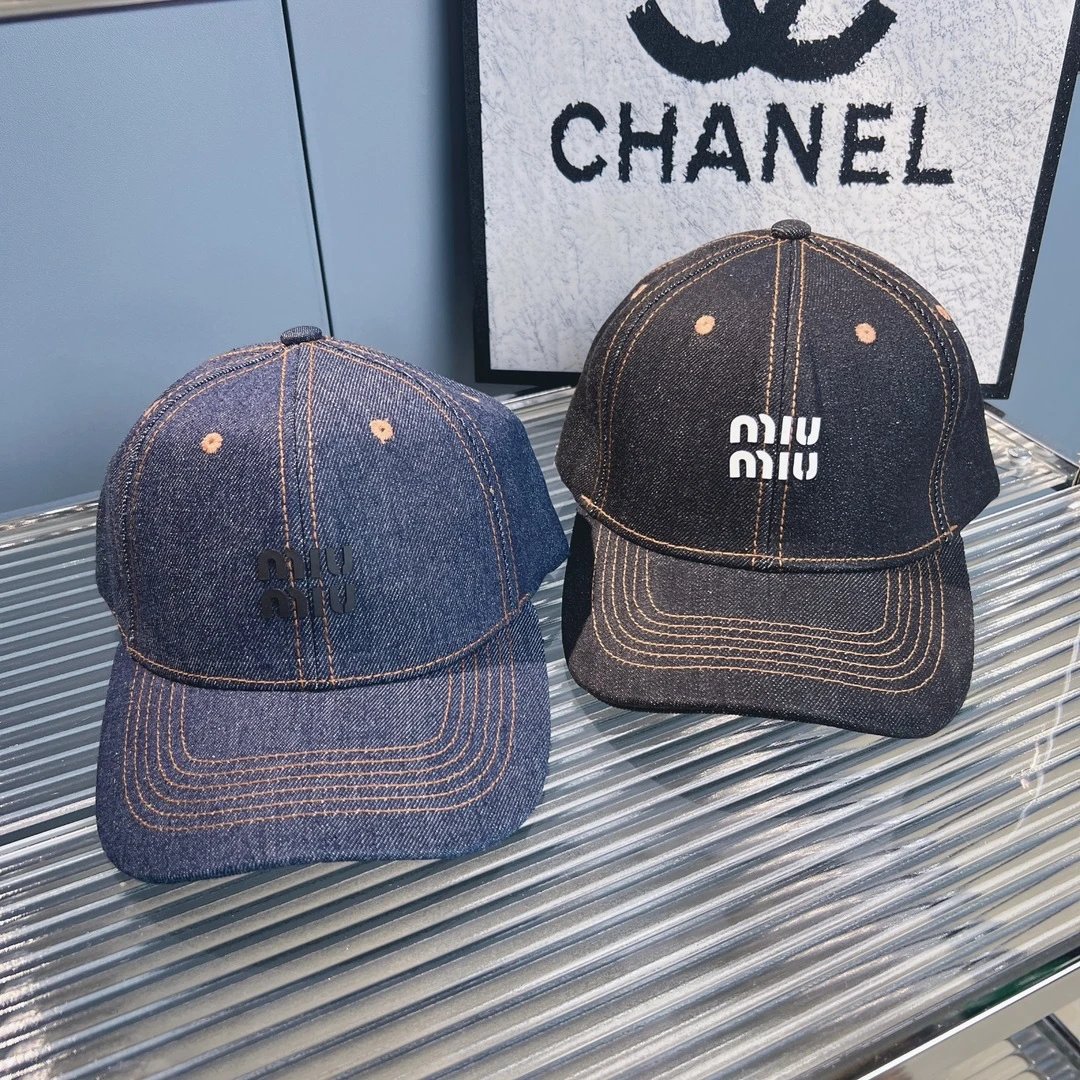 Miu Miu Denim Baseball Cap Navy Hats - 4