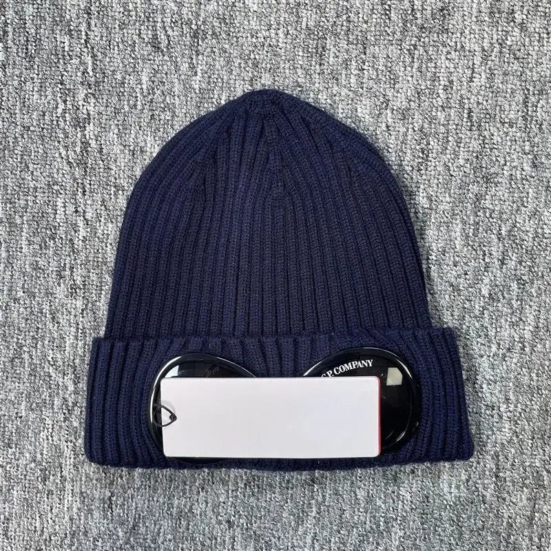 CP Company Goggle Ribbed Knit Beanie Navy