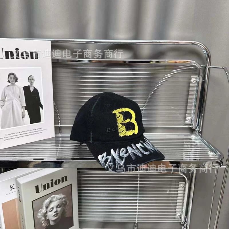 Balenciaga B Logo Embroidered Black Baseball Cap - 10