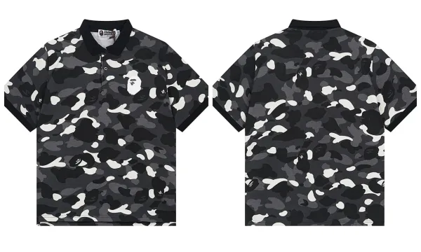 A Bathing Ape ABC Camo Polo Black / White Tops Polo - 1
