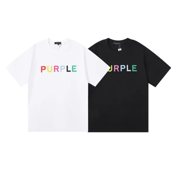 Purple Rain Palm Tree Print White T-Shirt - 26