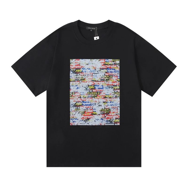 Purple Brand Logo Collage Graphic Tee Black