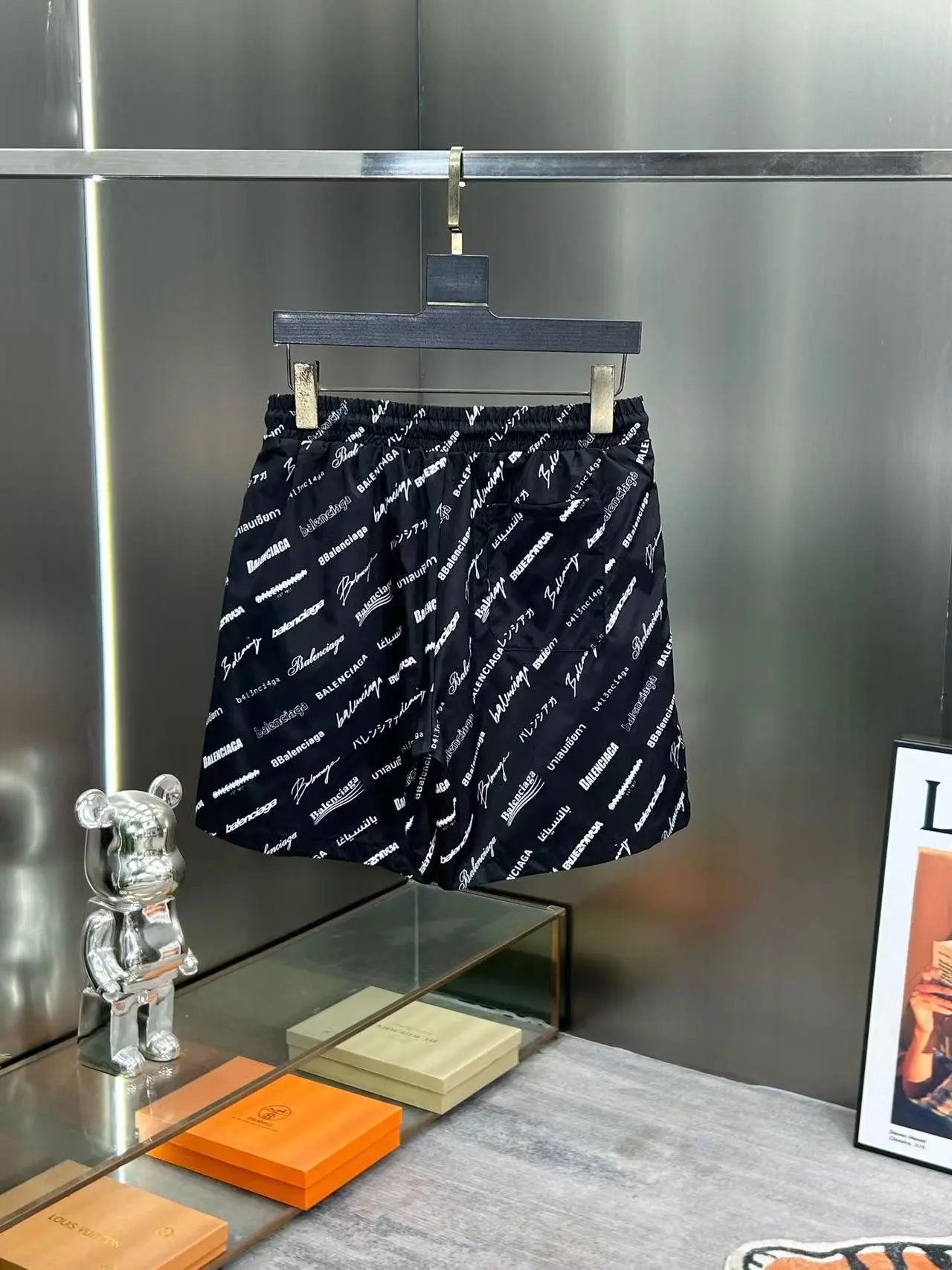 Balenciaga All-Over Logo Print Shorts Black - 14