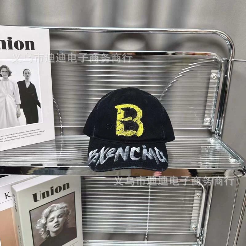 Balenciaga B Logo Embroidered Black Baseball Cap - 11