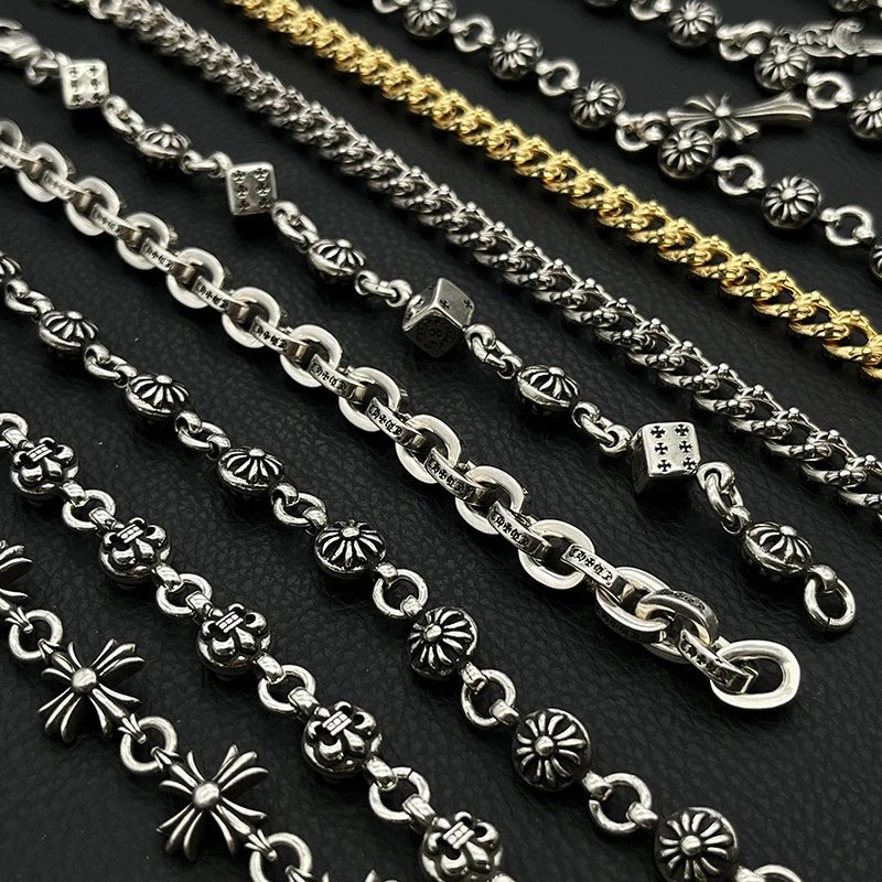 295复古粗字母手链十字花球满花带钻金色手链手饰品 3