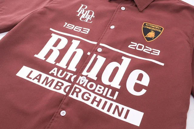 Rhude Shirts Short-Sleeve Button-Up Shirt with Automotive Graphic Print product detail image 12
