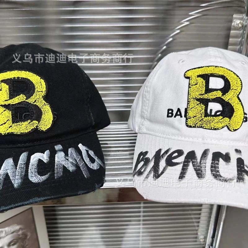 Balenciaga B Logo Embroidered Black Baseball Cap - 4