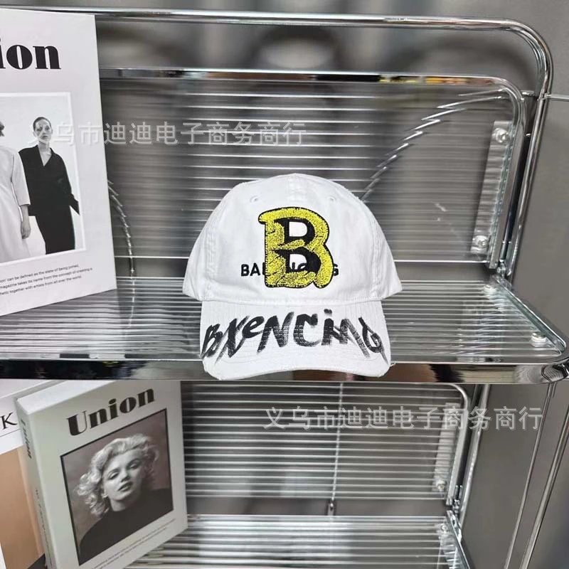 Balenciaga B Logo Embroidered Black Baseball Cap - 9