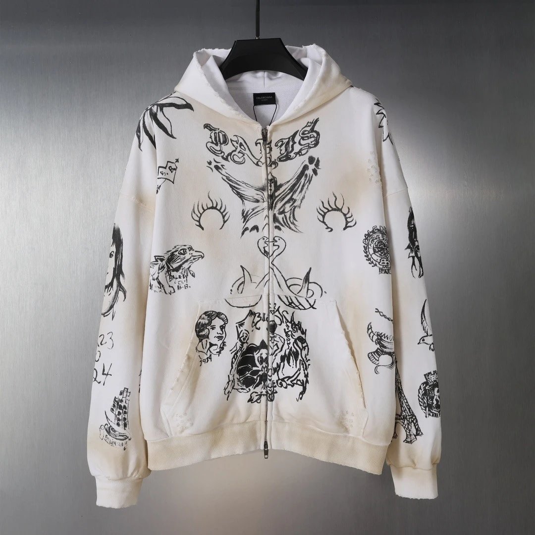 The Elder Statesman White Zip-Up Hoodie