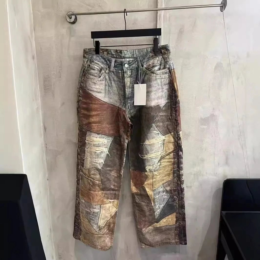 Patchwork Distressed Denim Jeans