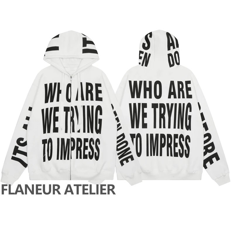 Design 'Who Are We Trying To Impress' White Zip-Up Hoodie - 7