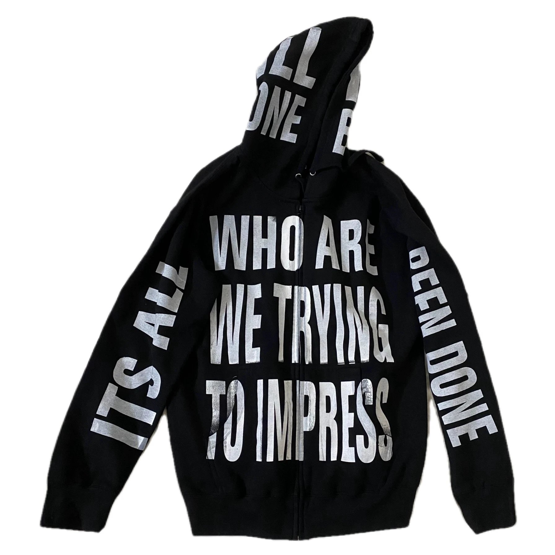 Design 'Who Are We Trying To Impress' White Zip-Up Hoodie - 5