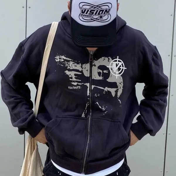 Design Vision Syndicate Zip-Up Hoodie Black Graphic Print Hoodie - 1