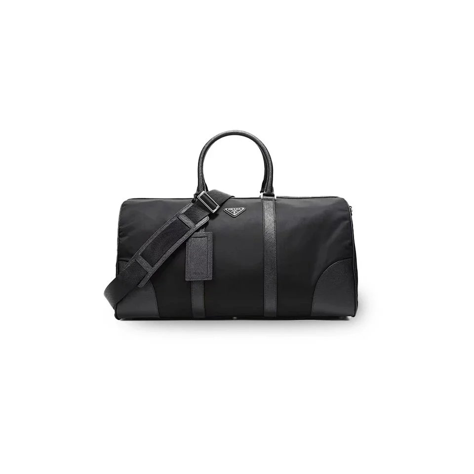 ⭐⭐ 064- ⭐ F0 fabric with leather handbag, single shoulder crossbody travel bag for men, black size 50 * 26 * 26cm