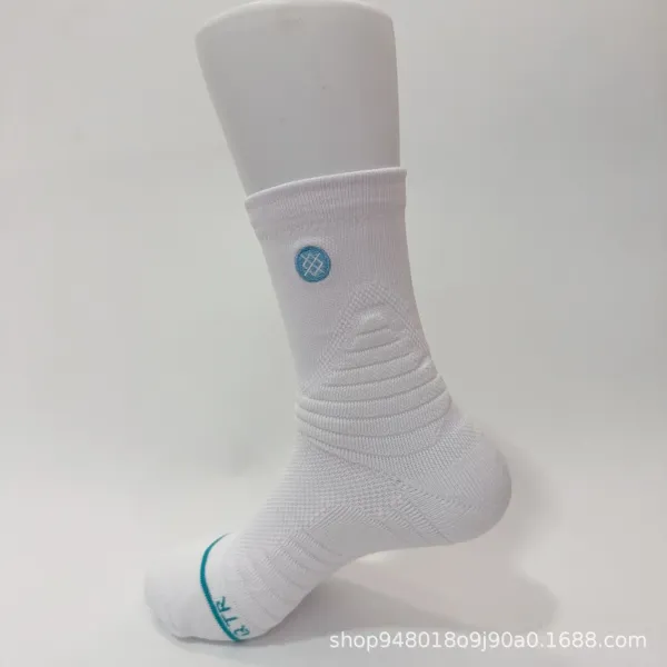 Design Performance Crew Sock White with Teal Logo - 1