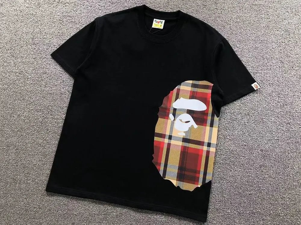 BAPE T-Shirts Short-Sleeve Plaid Ape Head Graphic image 5
