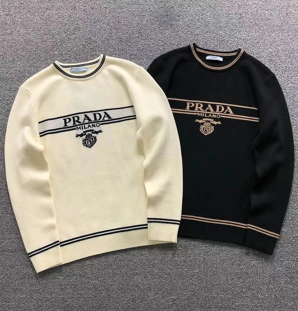 Prada crest logo striped crew neck sweater — W2CFinds curated find