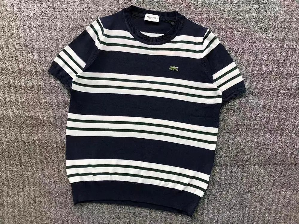 Lacoste Knitwear Short-Sleeve Striped Crewneck Knit Sweater image 5