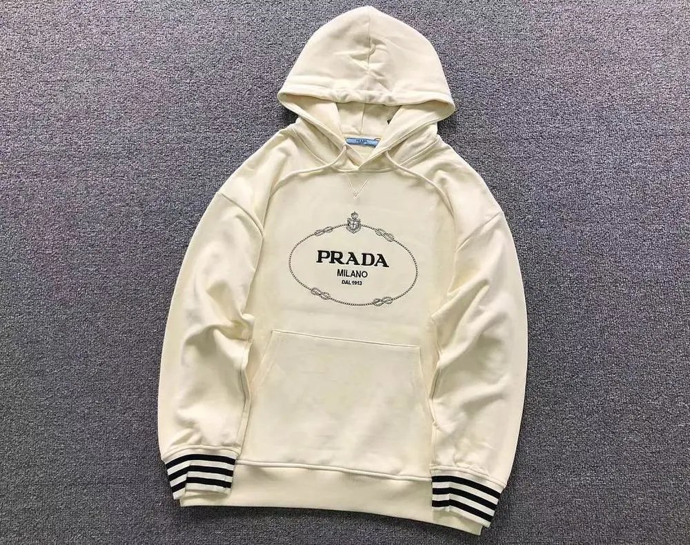 Prada Hoodies & Sweatshirts Logo-print pullover hoodie with striped cuffs image 2