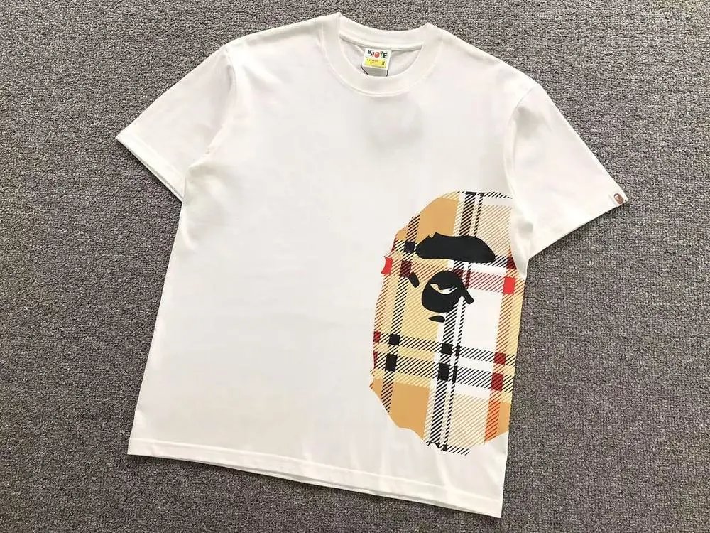 BAPE T-Shirts Short-Sleeve Plaid Ape Head Graphic image 3