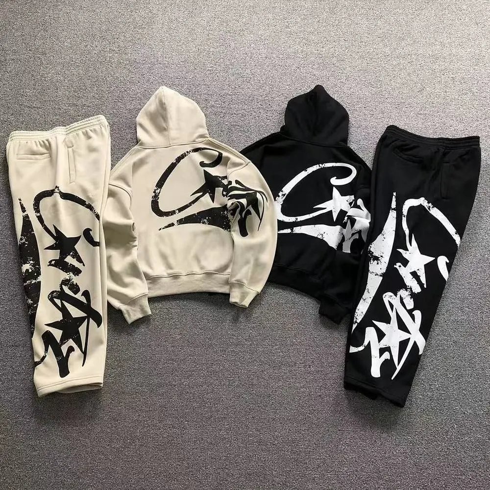 Corteiz star graffiti print hoodie and sweatpants suit/set — W2CFinds curated find