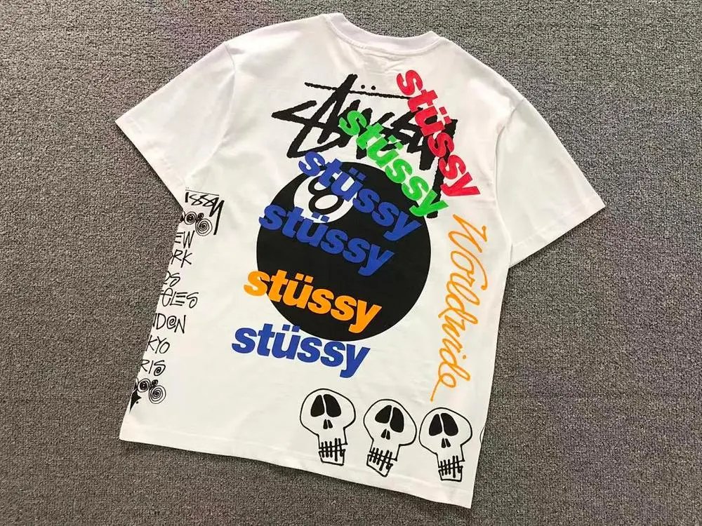 Stüssy T-Shirts Multicolor Logo and Skull Graphic image 2