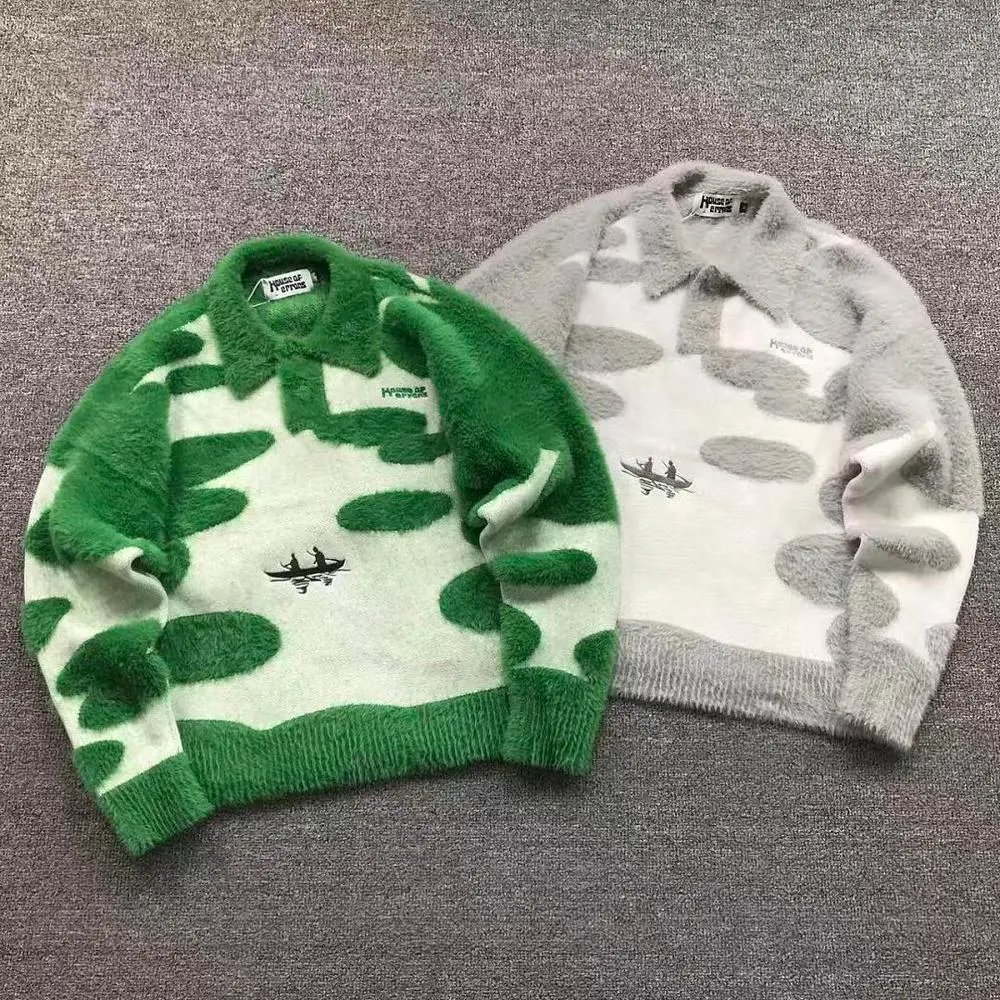 Camouflage fuzzy polo sweater — W2CFinds curated find