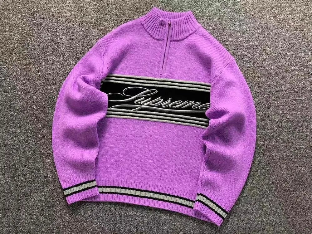 Supreme Knitwear Quarter-Zip Striped Logo Sweater image 2