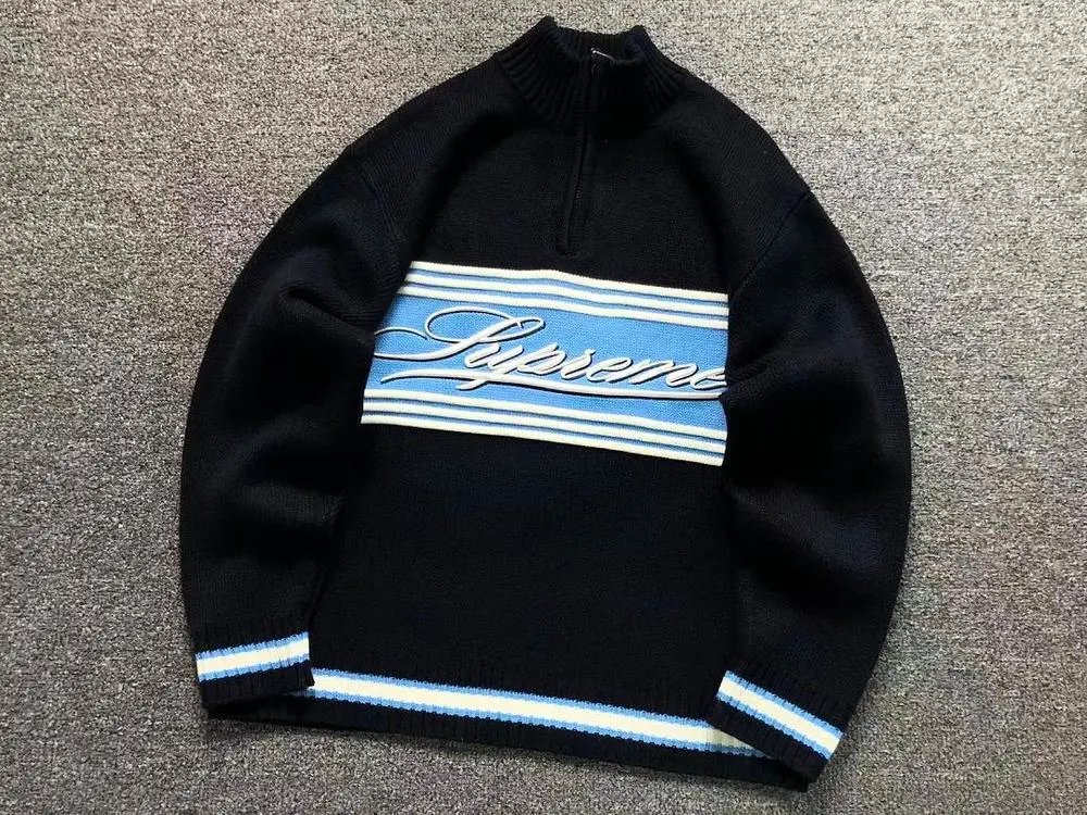 Supreme Knitwear Quarter-Zip Striped Logo Sweater image 4