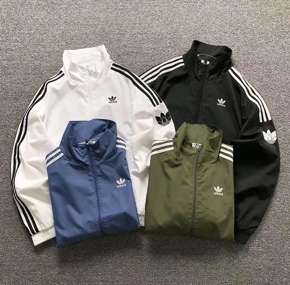 Adidas three stripes stand collar windbreaker jacket