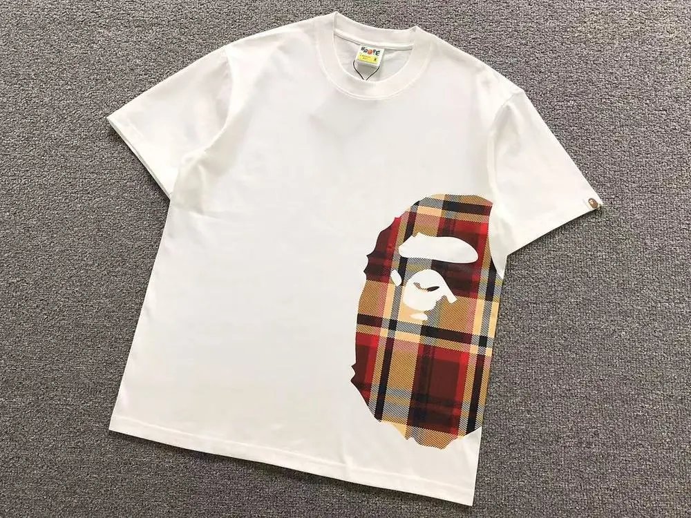 BAPE T-Shirts Short-Sleeve Plaid Ape Head Graphic image 2