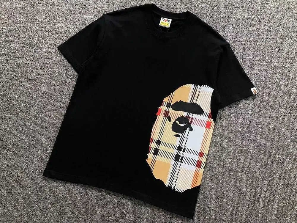 BAPE T-Shirts Short-Sleeve Plaid Ape Head Graphic image 4