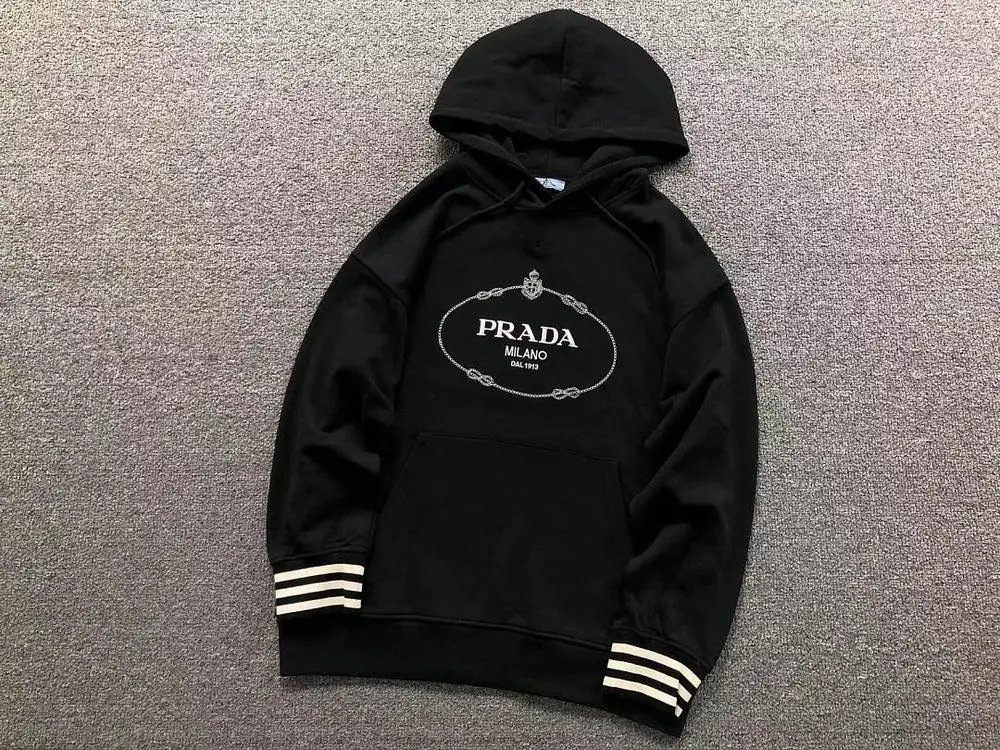 Prada Hoodies & Sweatshirts Logo-print pullover hoodie with striped cuffs image 3