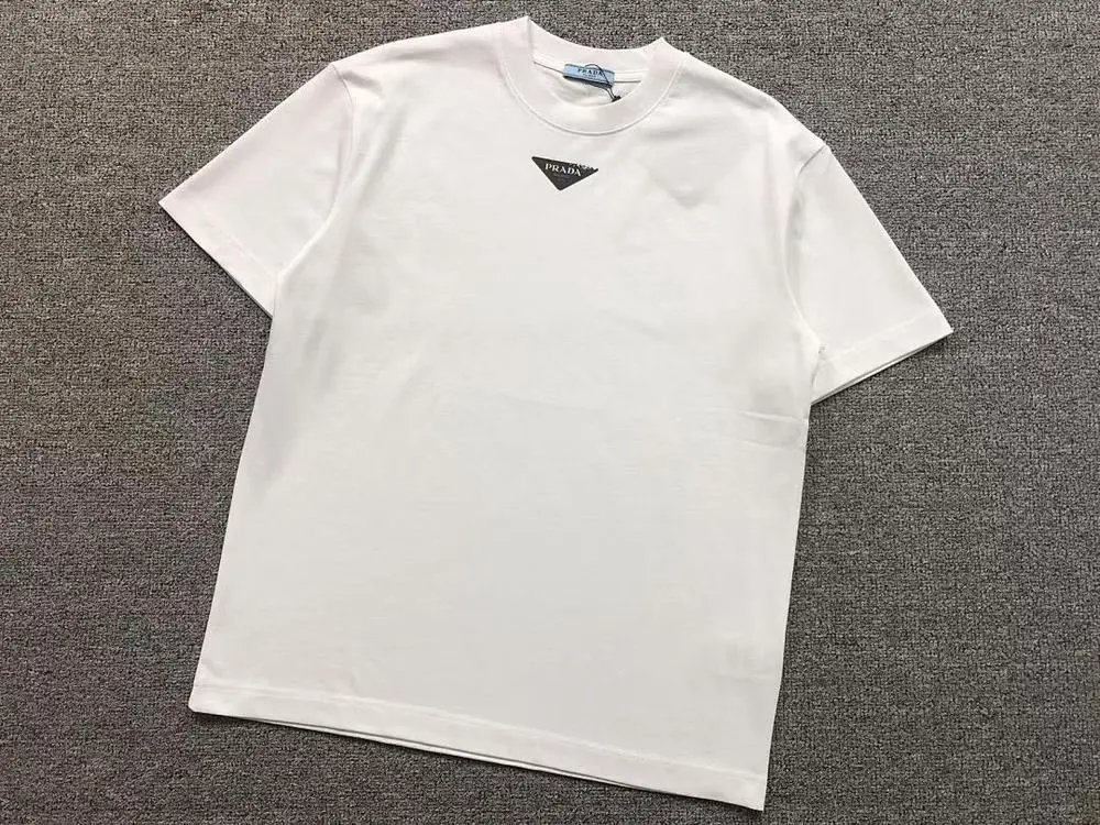 Prada T-Shirts Triangle Logo Crewneck T-Shirt — Style 1